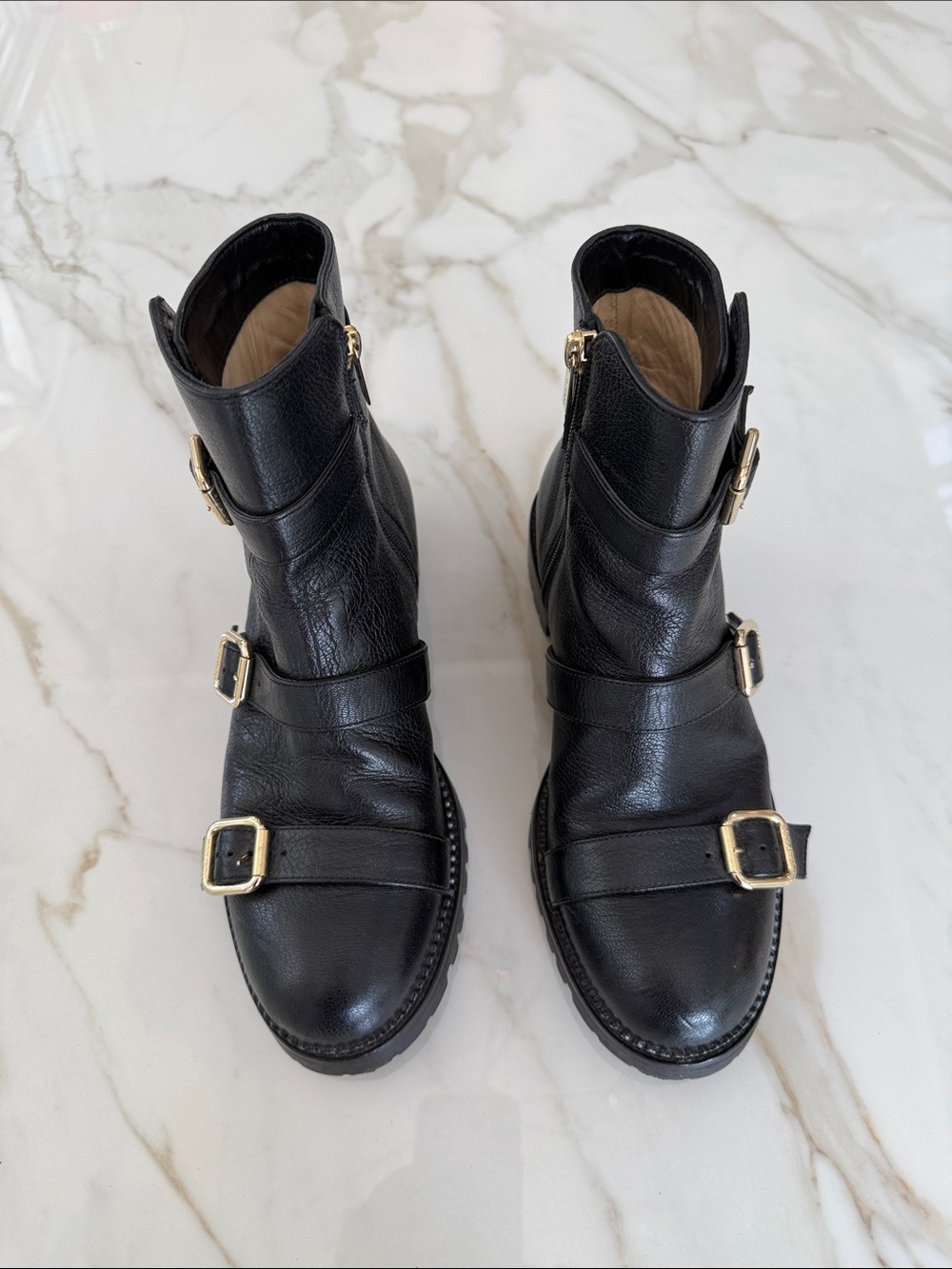Jimmy Choo Black Leather Buckle Ankle Boots